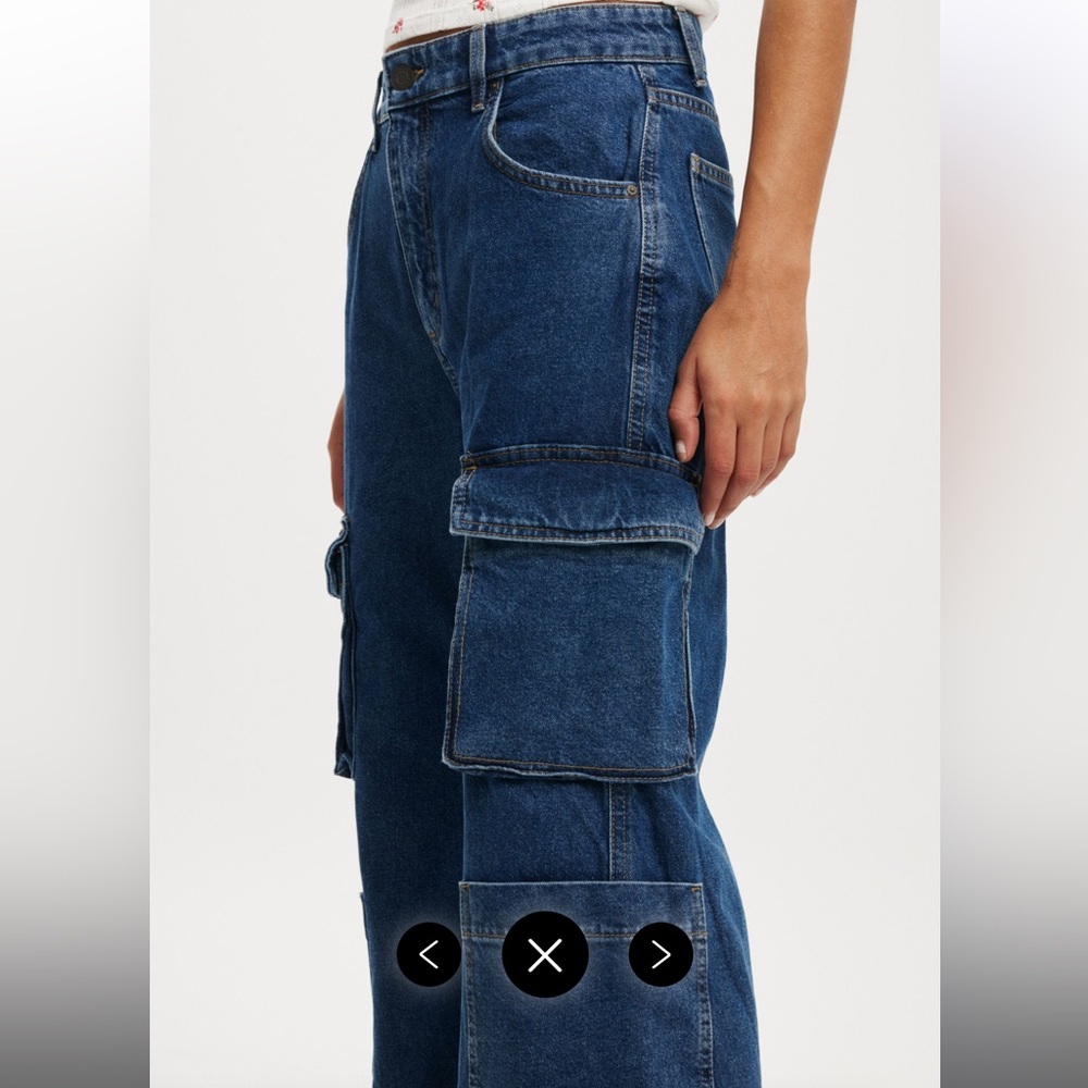 Cotton On Relaxed Cargo Wide Leg Jean Women 2 Denim Y2K/90s